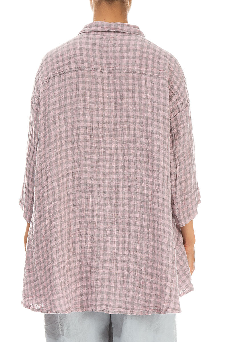 Loose Pink Check Linen Shirt 2