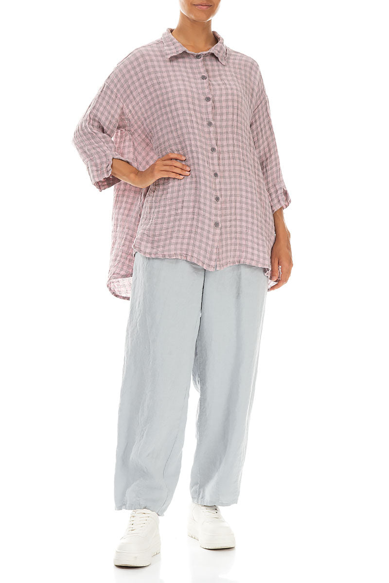 Loose Pink Check Linen Shirt 4