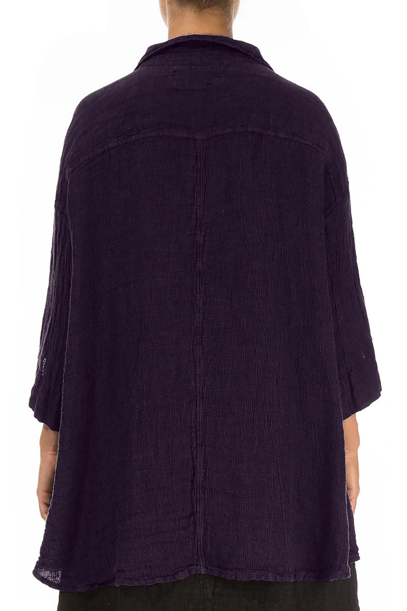 Loose Royal Purple Mélange Linen Shirt 2