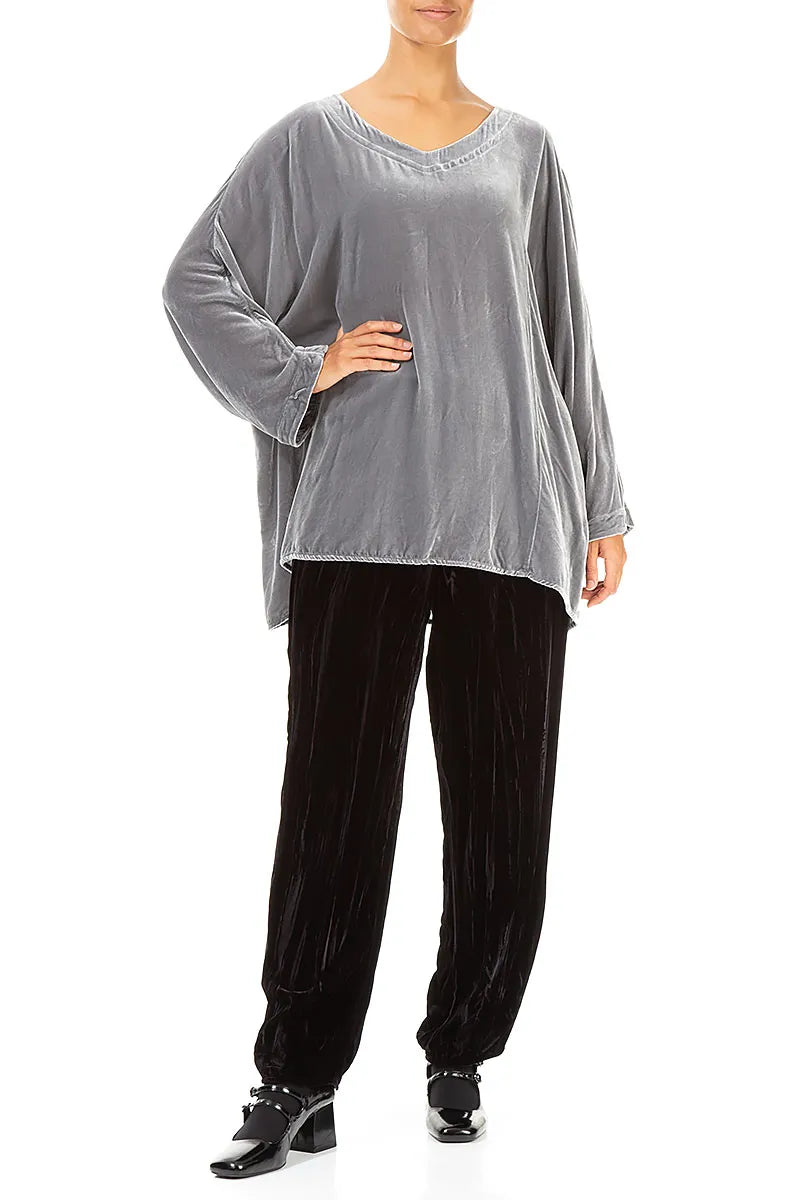 Loose Silver Silk Velvet Blouse 4