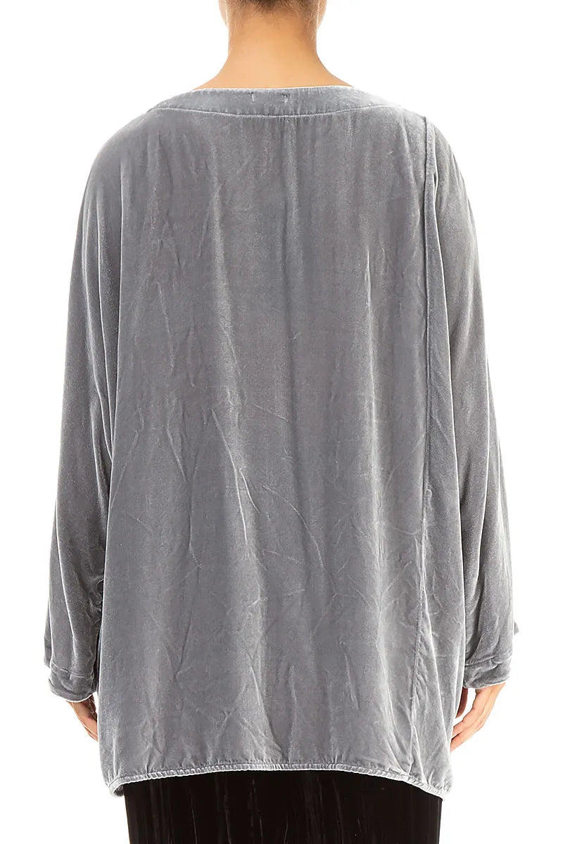 Loose Silver Silk Velvet Blouse 2