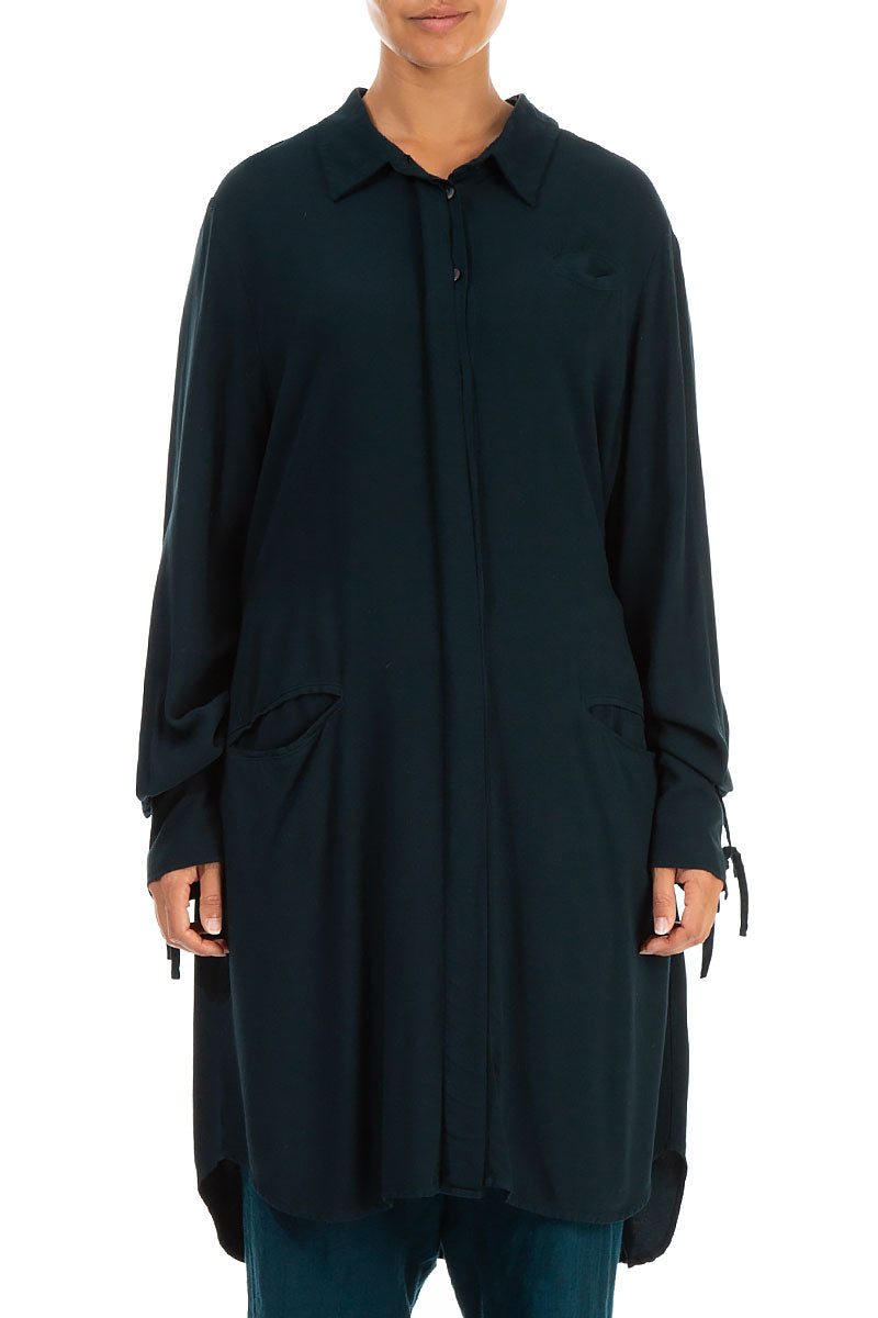 Loose Teal Viscose Shirt 1