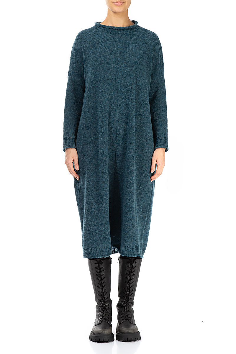 Loose Teal Knitted Wool Dress 2