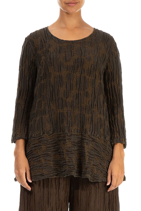 Loose Truffle Brown Circle Silk Linen Tunic 1