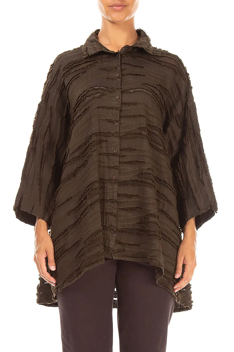 Loose Truffle Brown Fray Weave Shirt