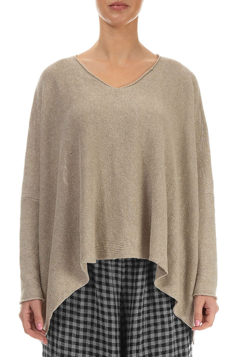 Loose V-Neck Natural Linen Jumper 1
