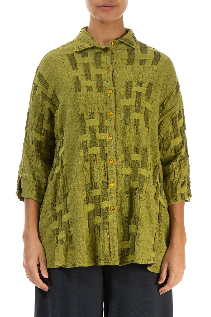 Loose Woven Texture Cyber Lime Linen Shirt