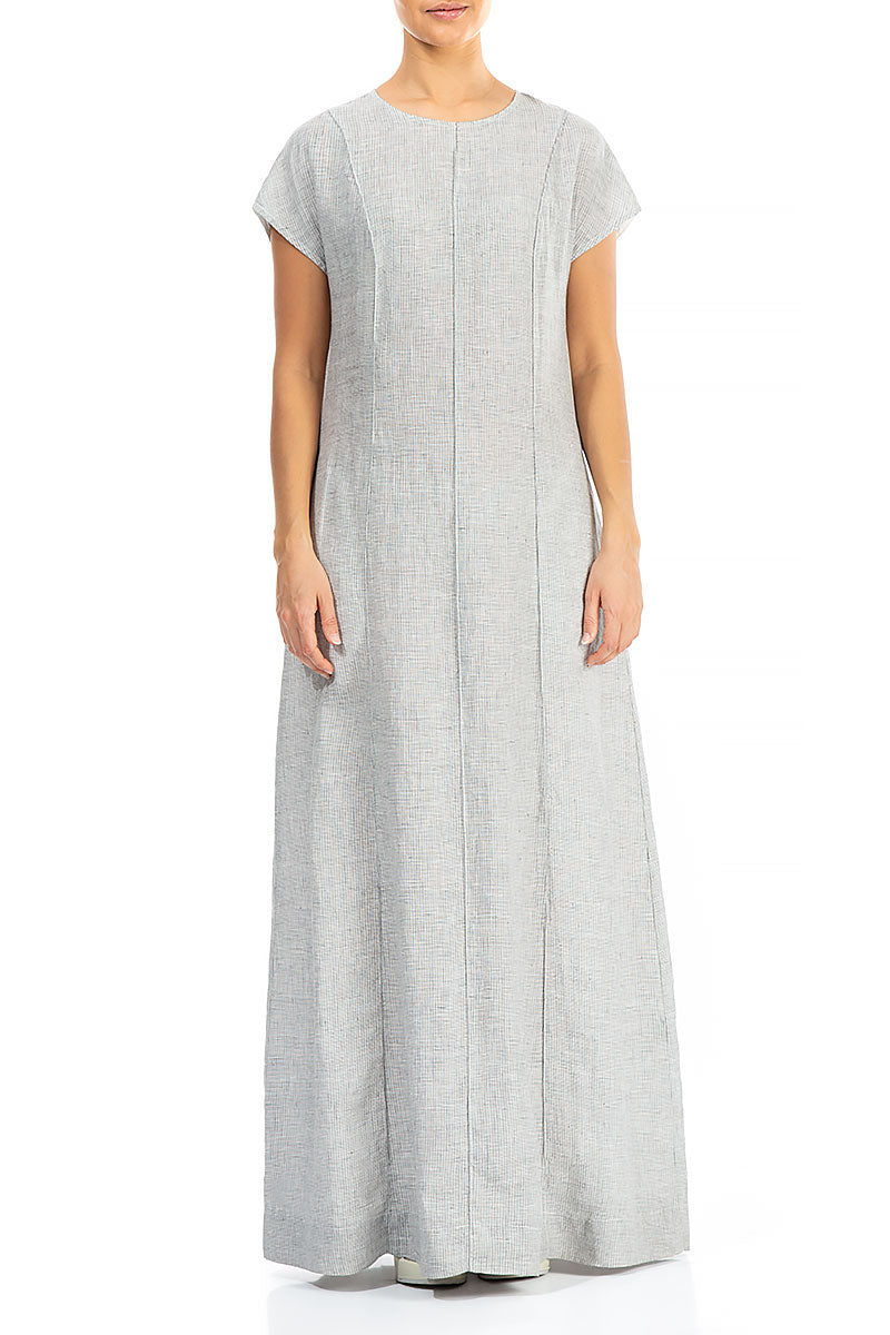 Detailed Light Grey Maxi Linen Dress
