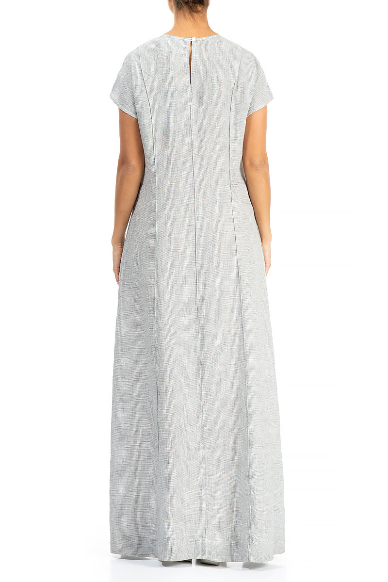 Detailed Light Grey Maxi Linen Dress