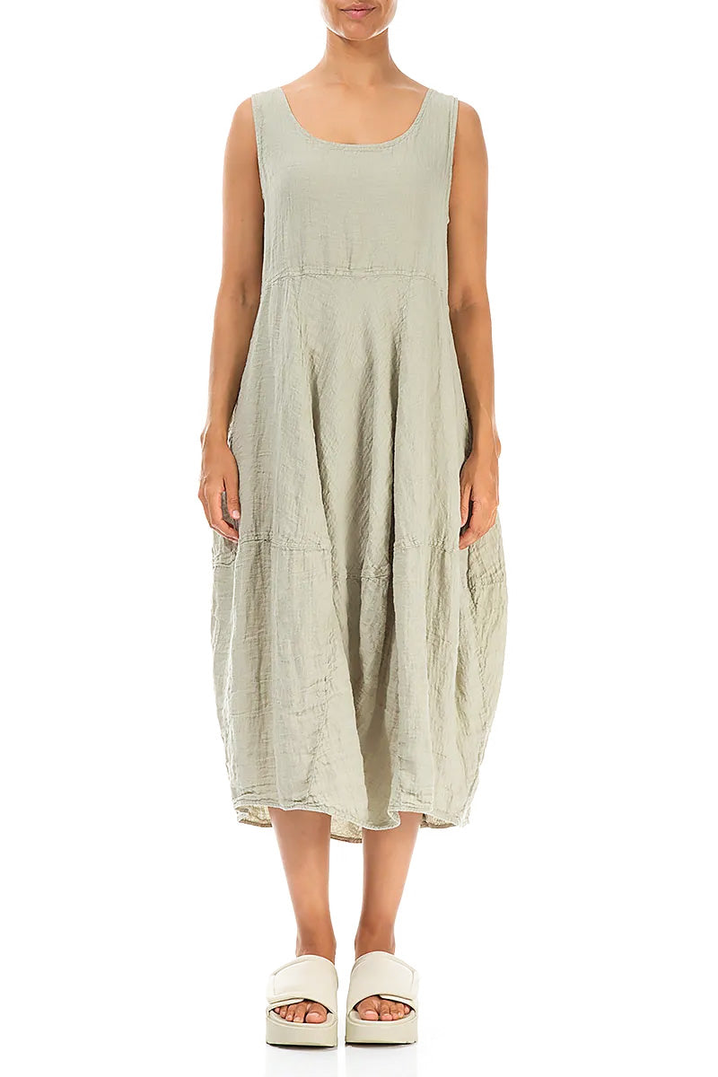 Sleeveless Balloon Laurel Green Linen Dress – grizas.com