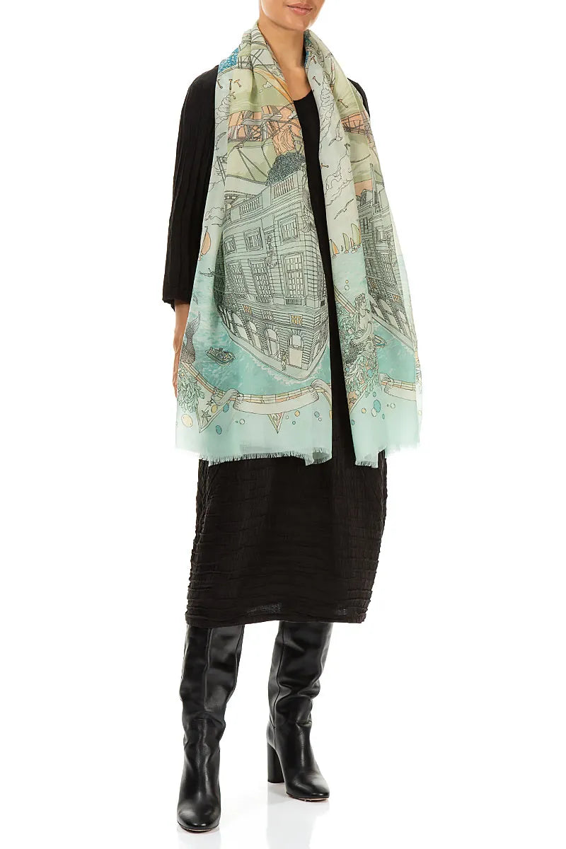 Antique Turquoise Cashmere Silk Scarf 4