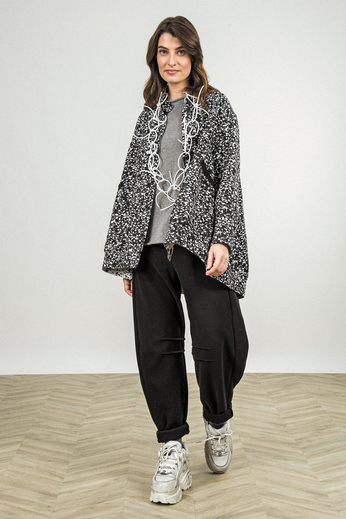Reversible Speckled Black White Cotton Jacket Coat