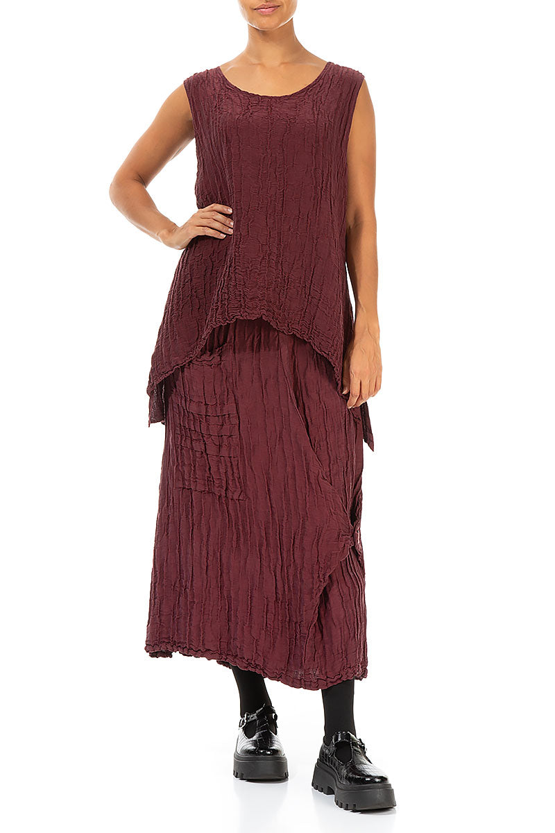 Longer Back Crinkled Burgundy Silk Blouse 4