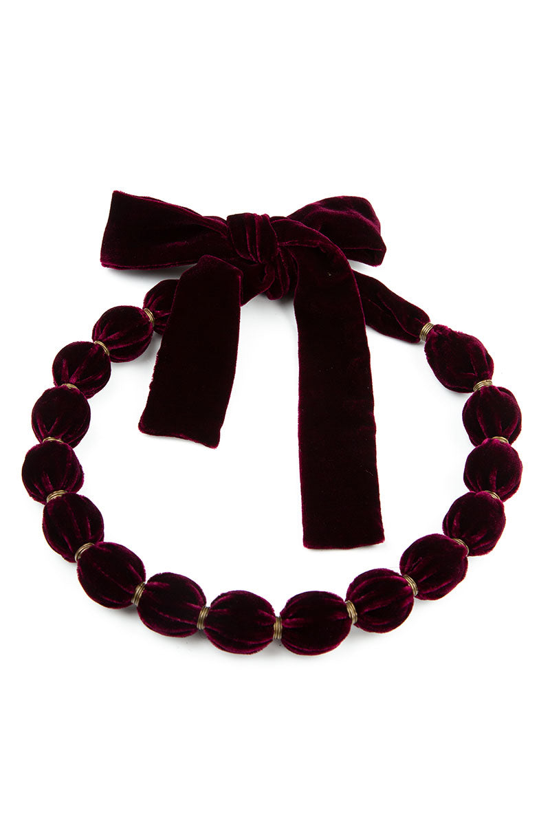 Magenta Silk Velvet Bead Necklace 5