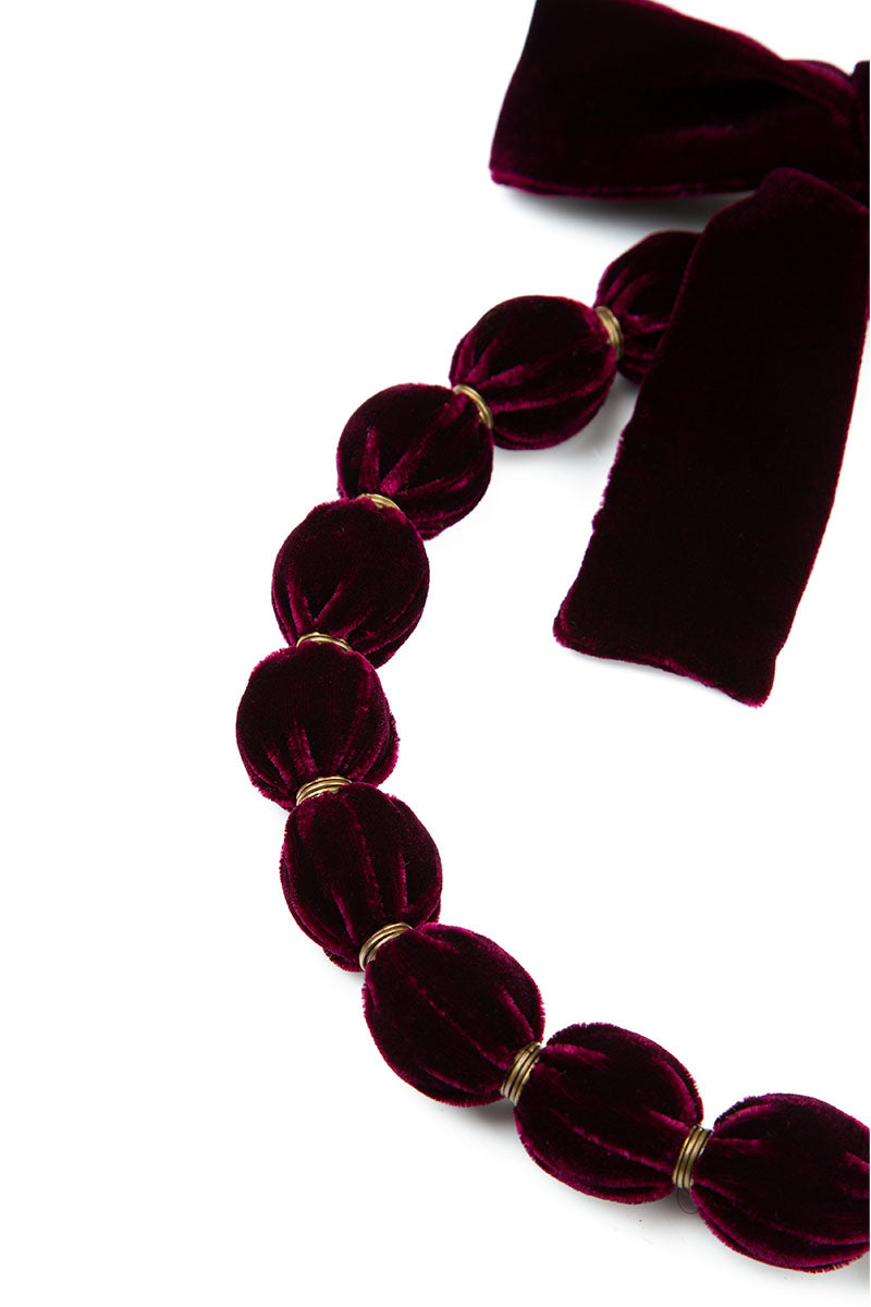 Magenta Silk Velvet Bead Necklace 6