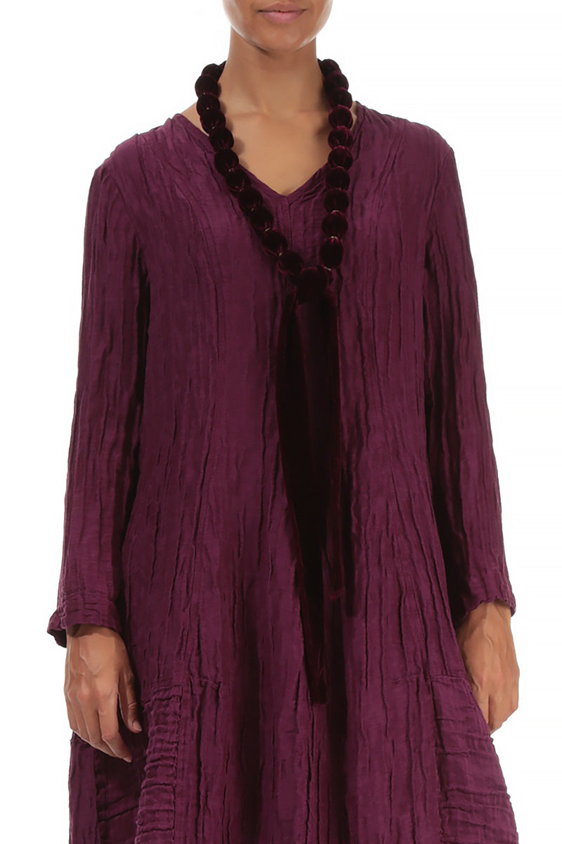 Magenta Silk Velvet Bead Necklace 3