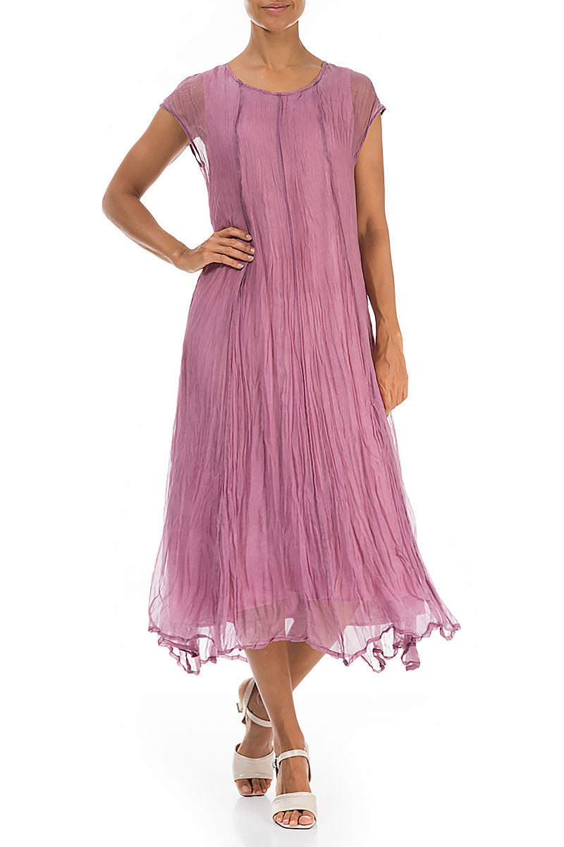 Mauve Taupe Crumpled Silk Chiffon Dress 6