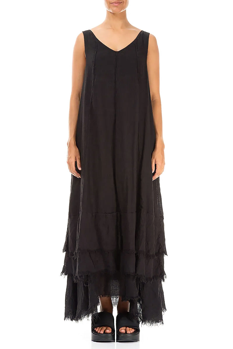 black gauze maxi dress Maxi Black Gauze Linen Dress S