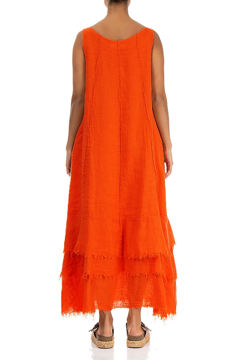 Maxi Flame Orange Gauze Linen Dress