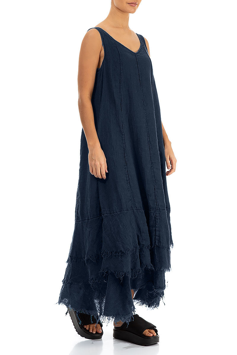 Maxi Navy Gauze Linen Dress 4