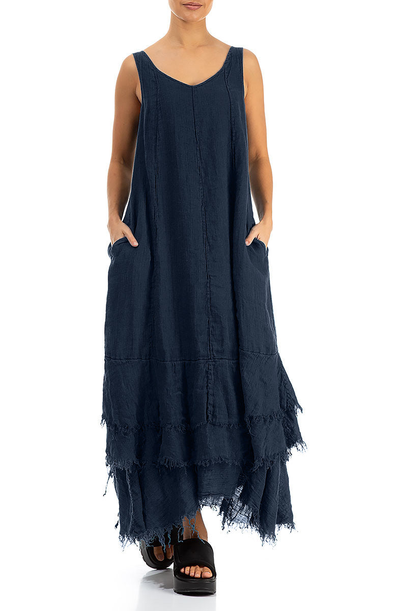 Maxi Navy Gauze Linen Dress 5