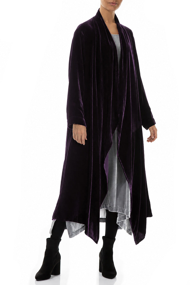 Maxi Open Deep Plum Silk Velvet Jacket 3