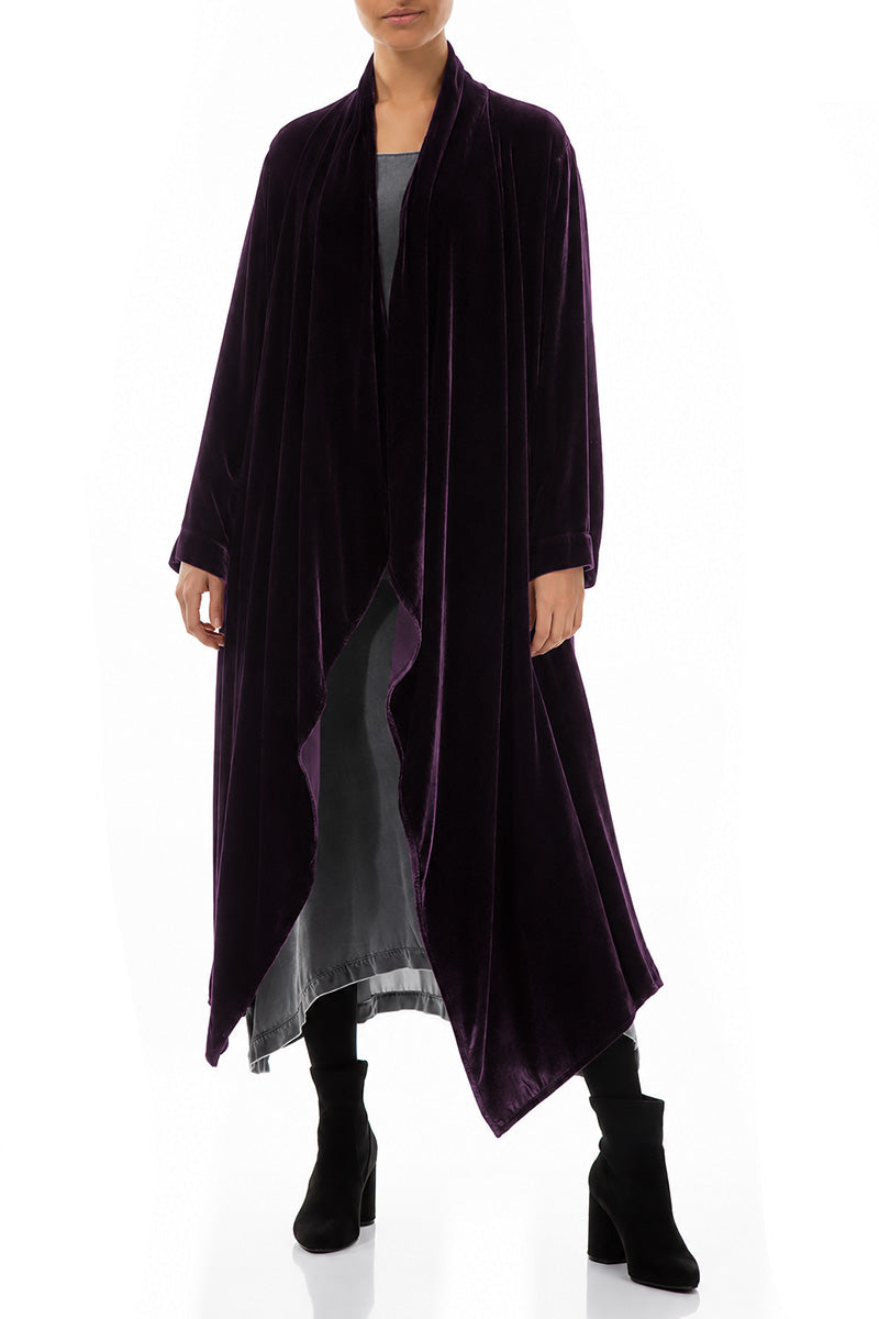Maxi Open Deep Plum Silk Velvet Jacket 4