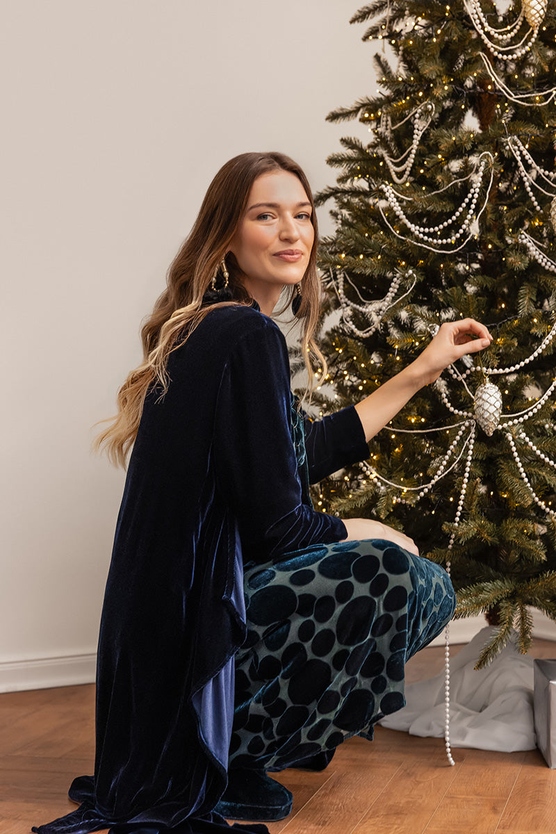 Maxi Open Royal Blue Silk Velvet Jacket 6