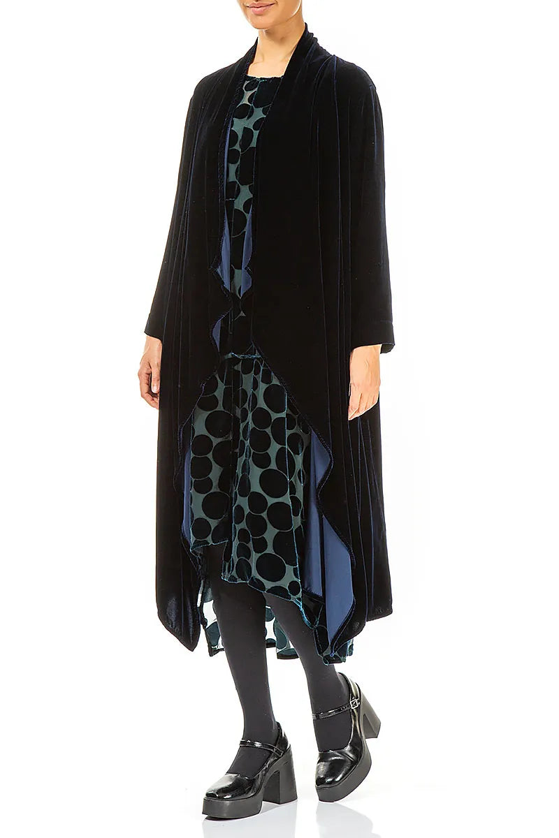 Maxi Open Royal Blue Silk Velvet Jacket 3