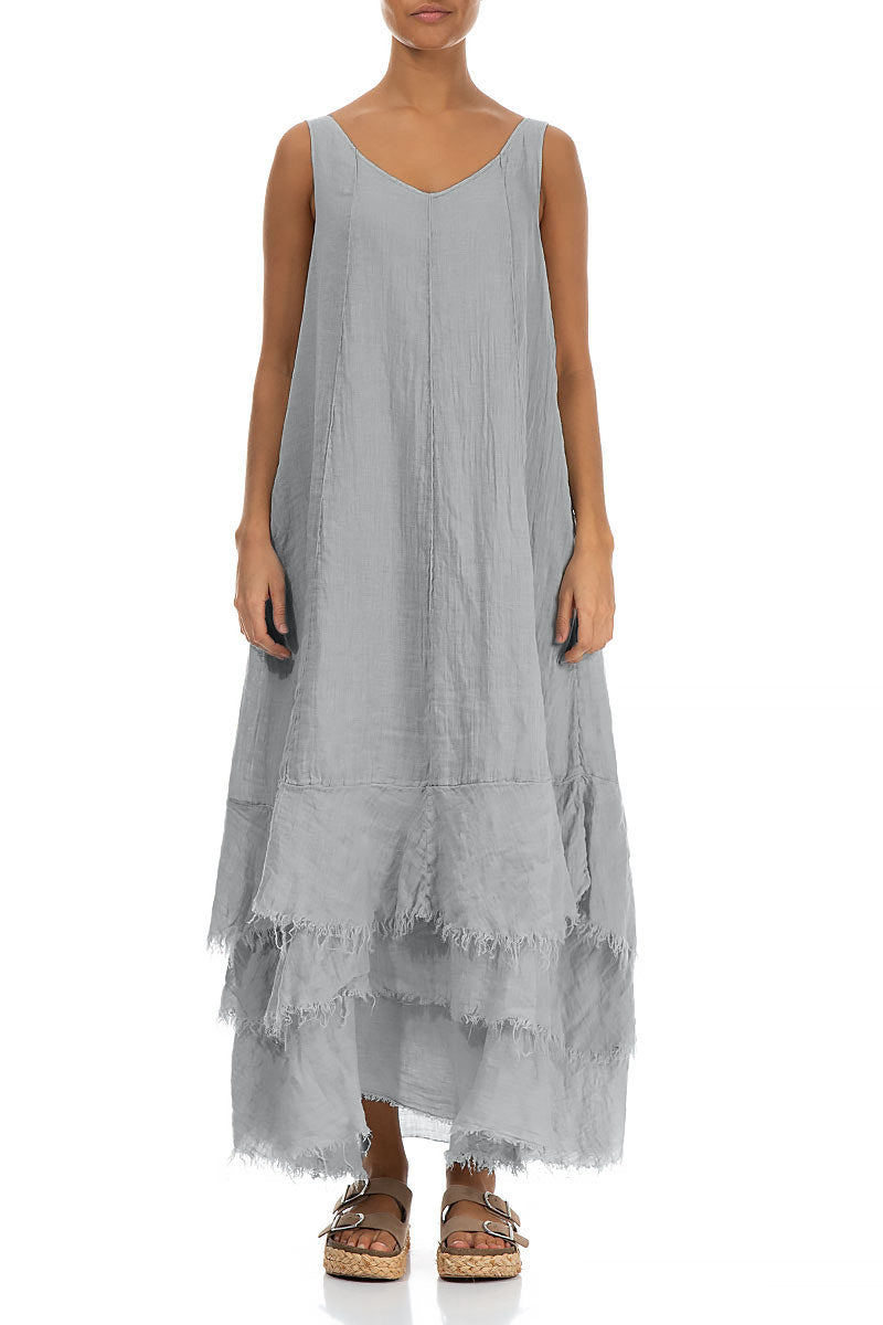 Maxi Silver Grey Gauze Linen Dress XS