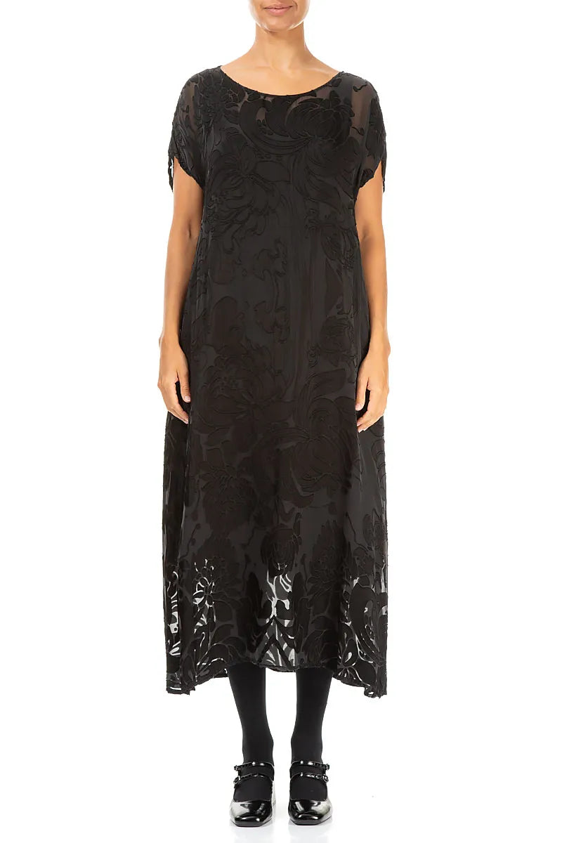 Midnight Bloom Devoré Black Silk Dress 1