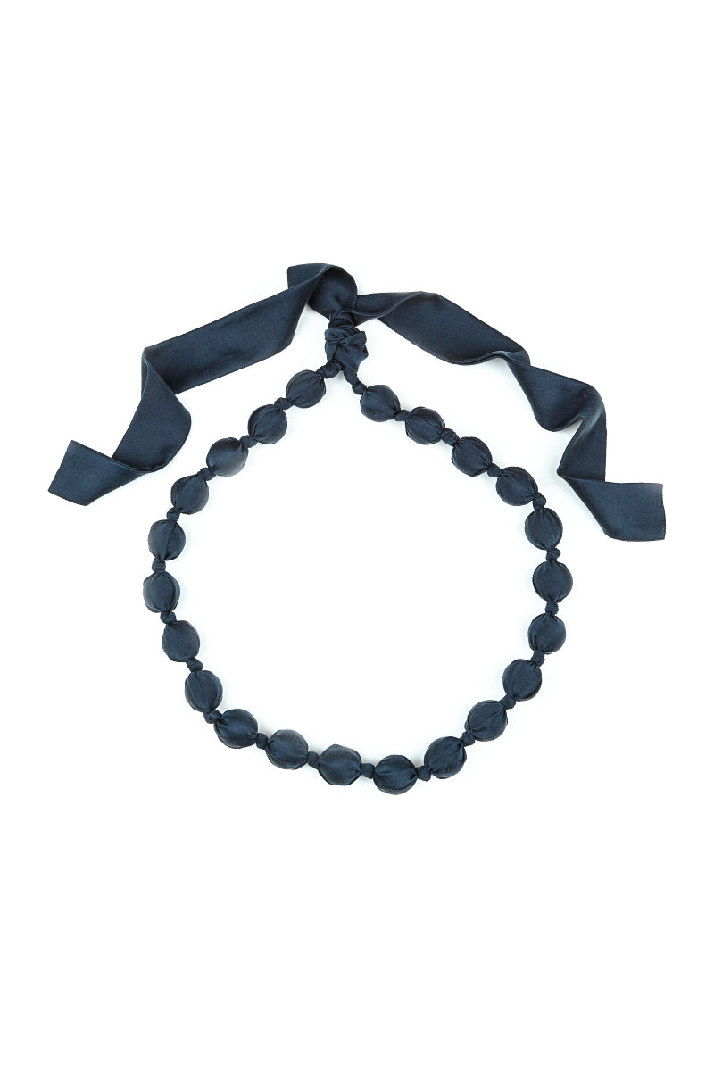 Midnight Blue Silk Bamboo Bead Necklace 6