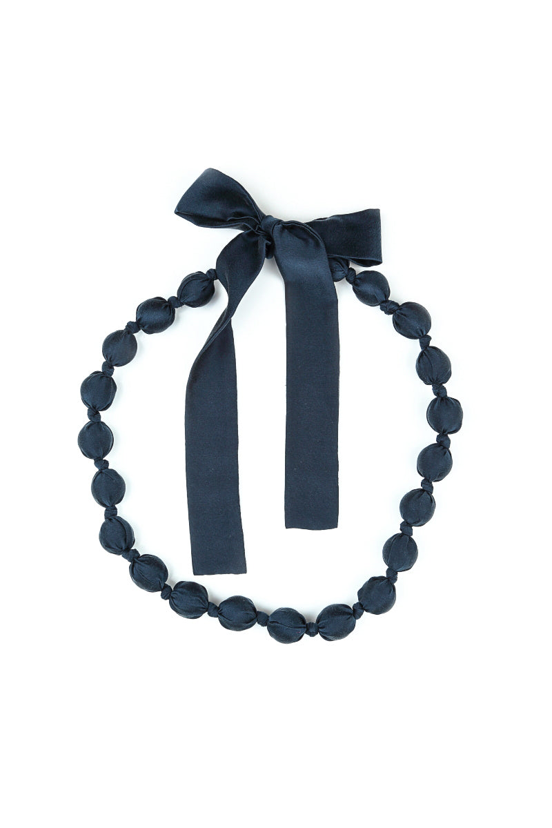 Midnight Blue Silk Bamboo Bead Necklace 4