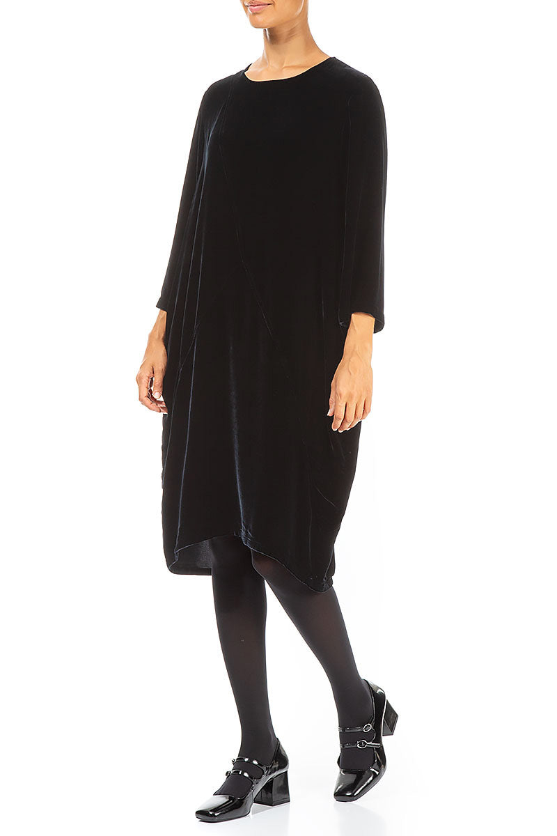 Midnight Blue Silk Velvet Midi Dress 3