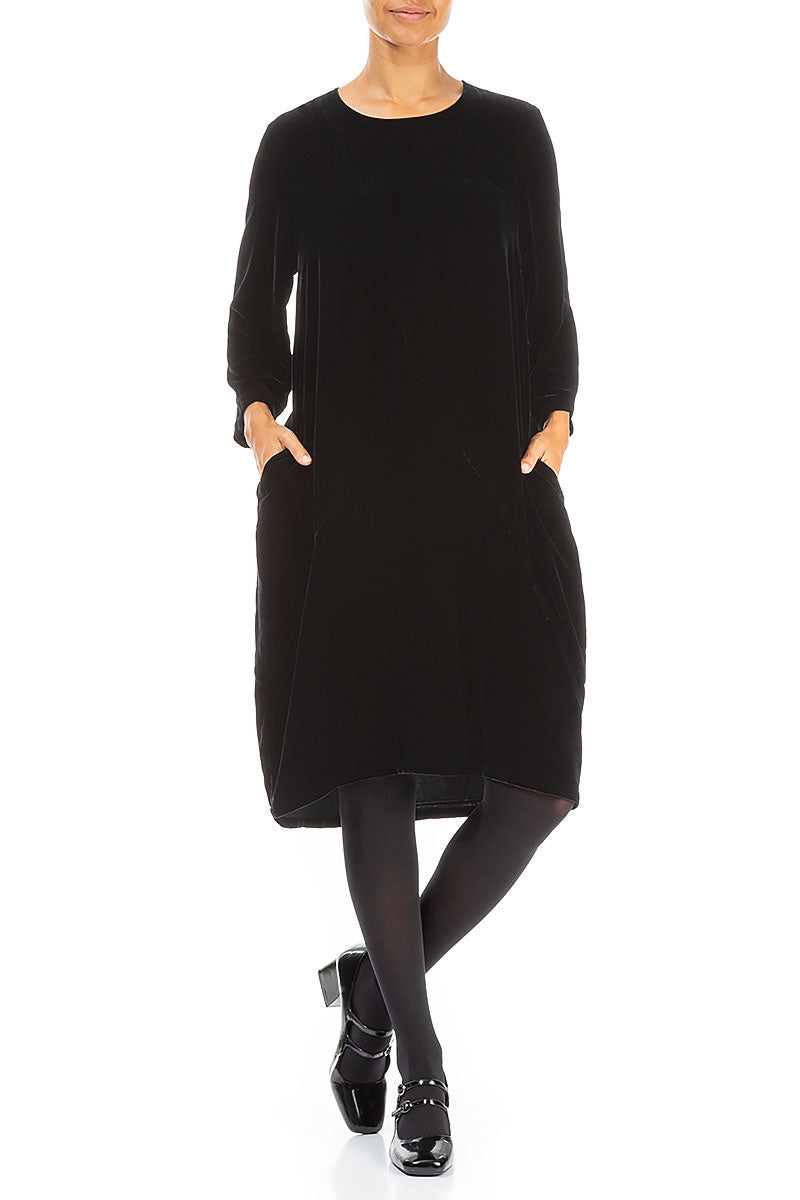 Midnight Blue Silk Velvet Midi Dress 4