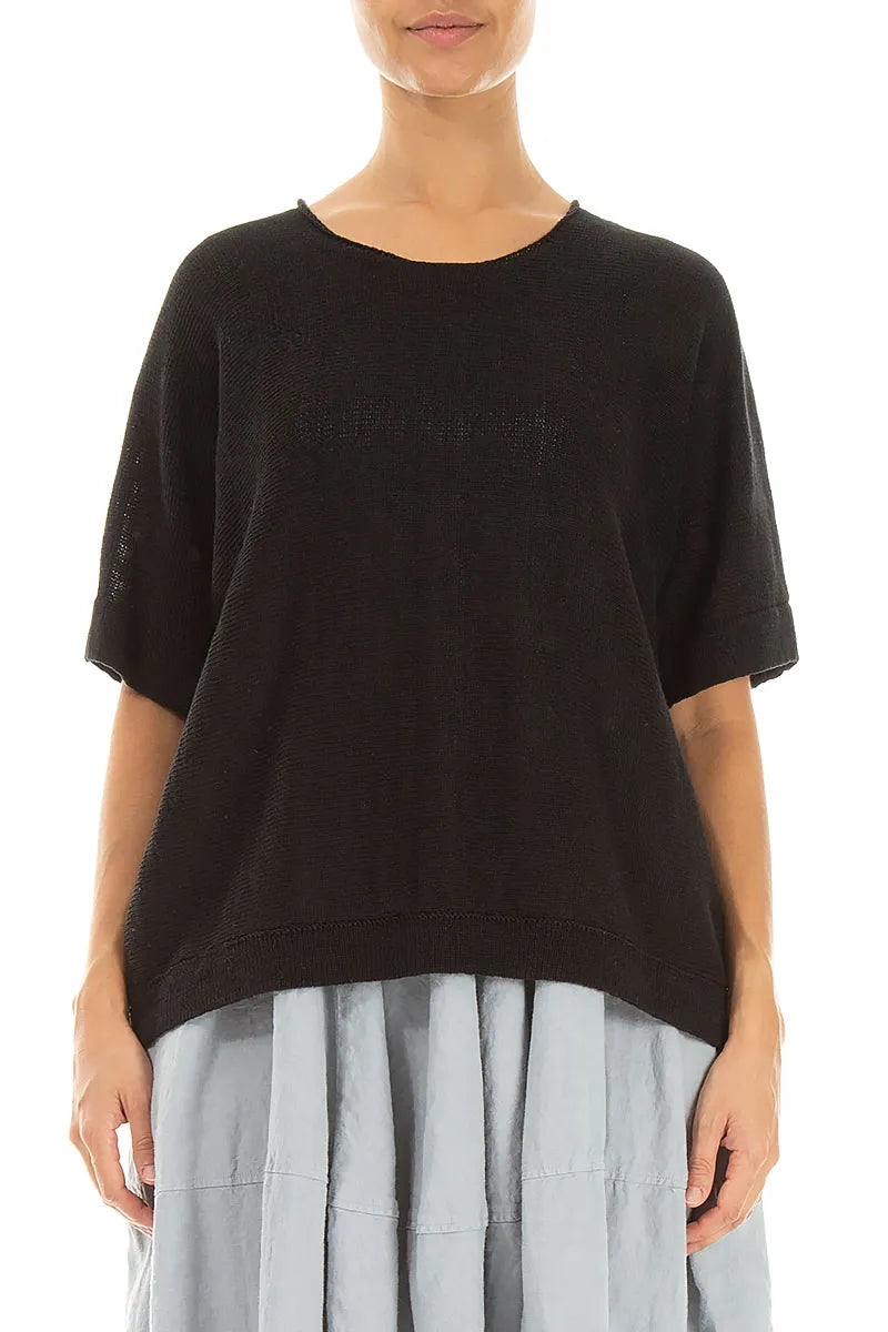 Minimal Black Linen Jumper