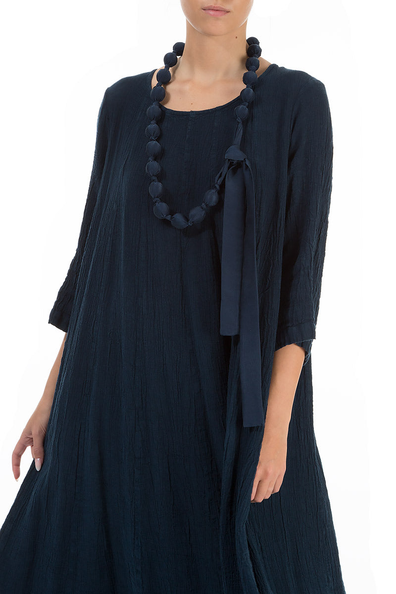 Navy Silk Bead Necklace 4