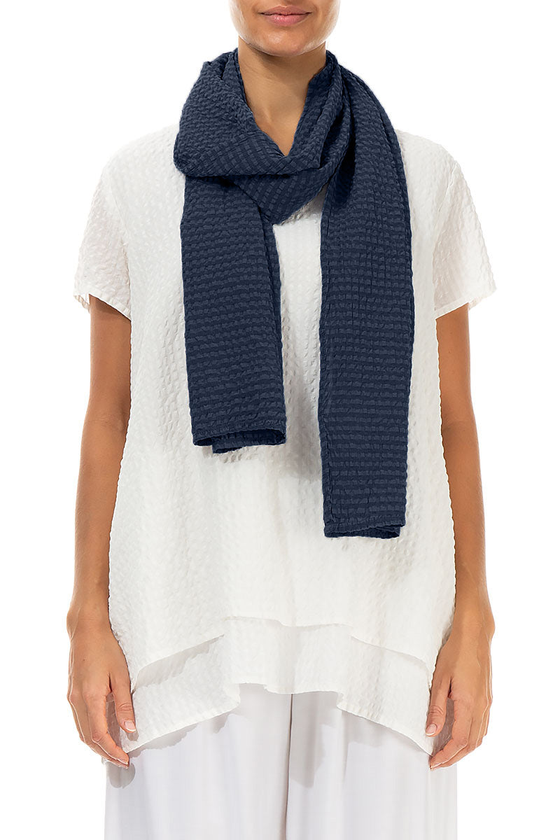 Navy Textured Silk Scarf – grizas.com