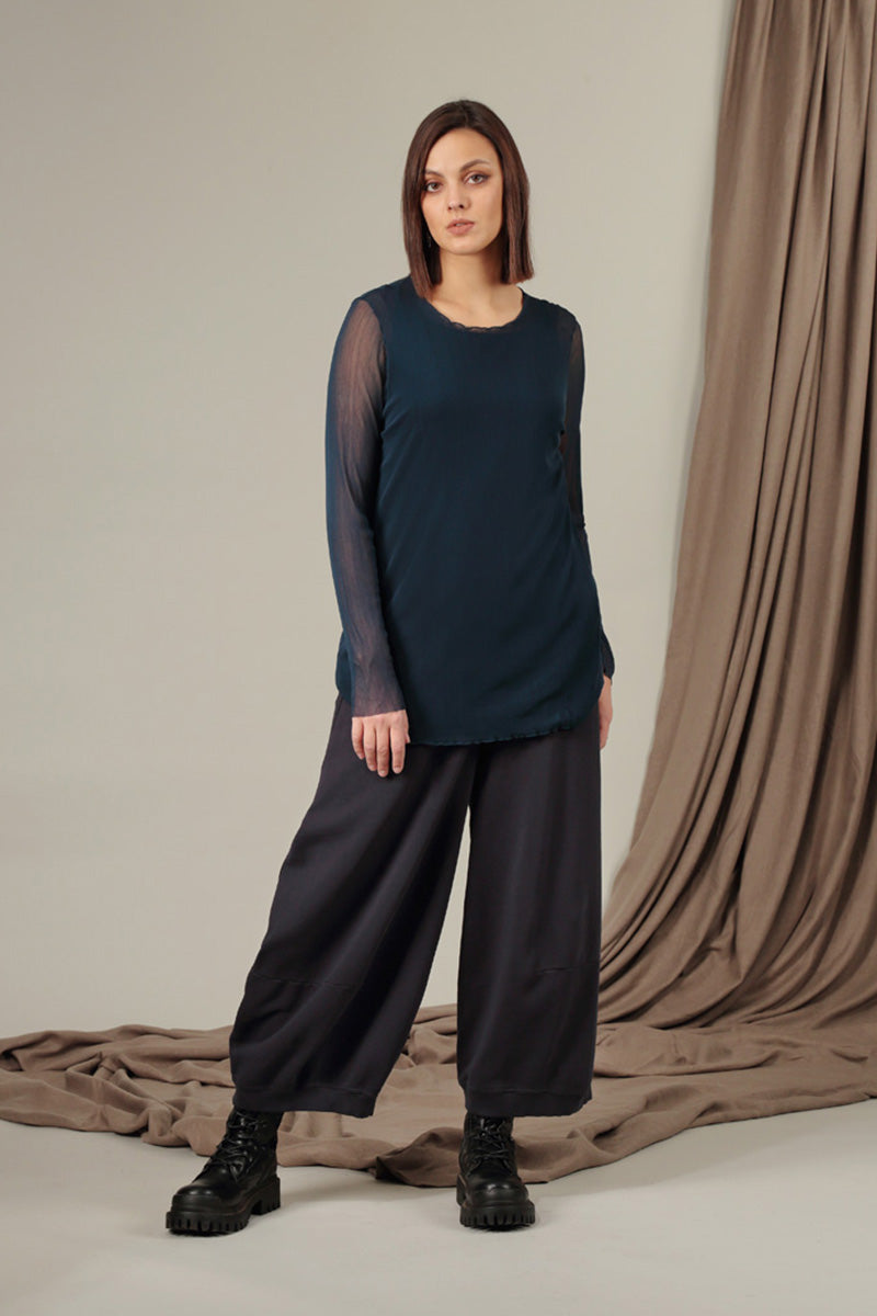 Navy Tulle Silk Blouse 6