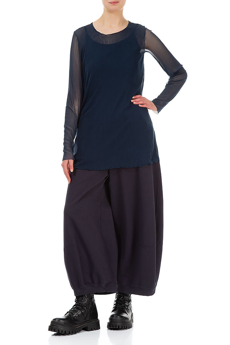 Navy Tulle Silk Blouse 4