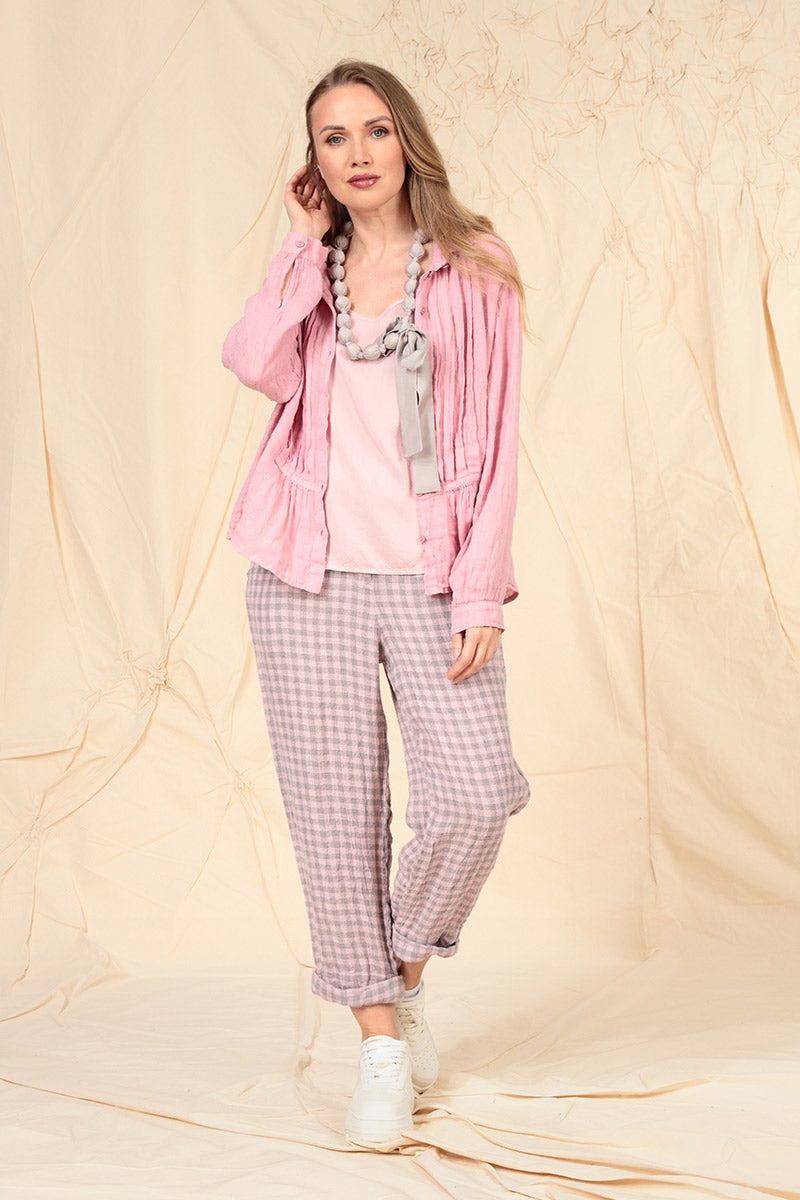Roll Up Pink Check Linen Trousers 6