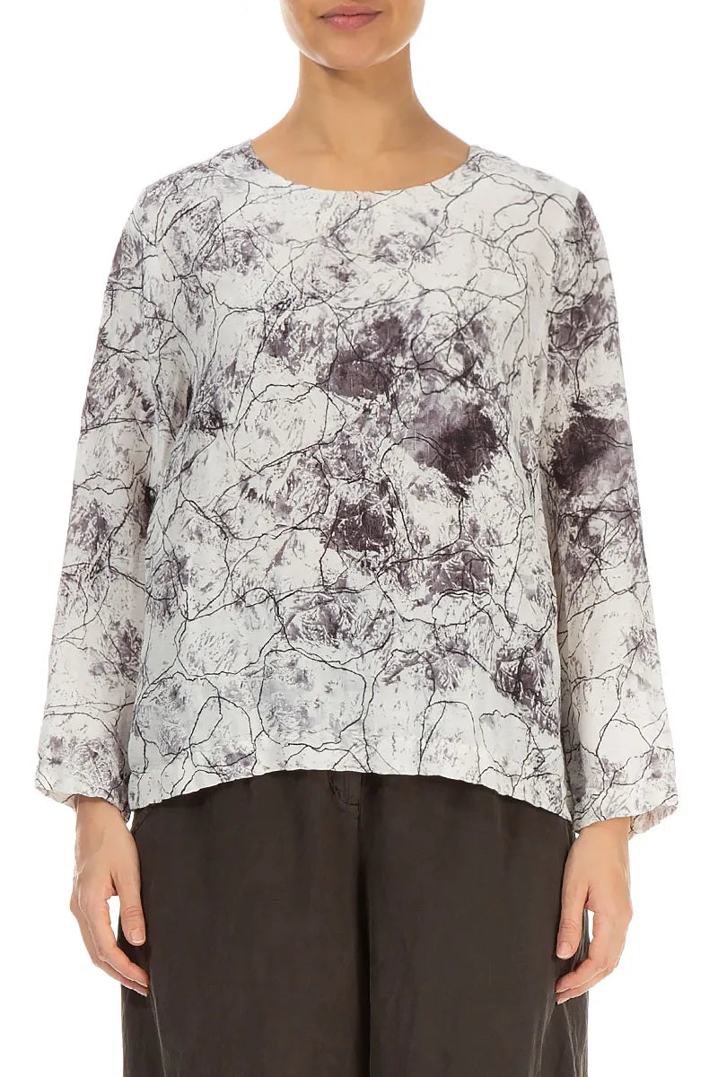 Boxy Off White Marble Crinkled Silk Blouse 1
