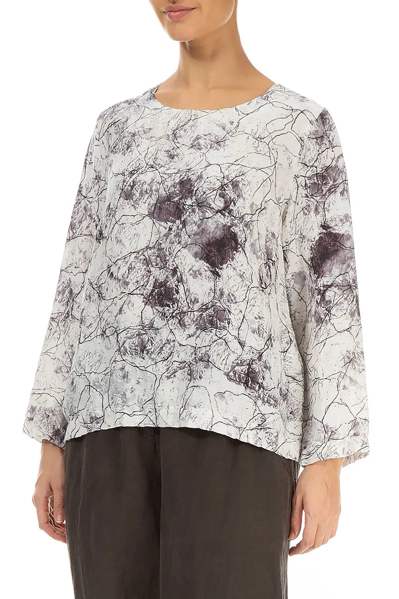 Boxy Off White Marble Crinkled Silk Blouse 3