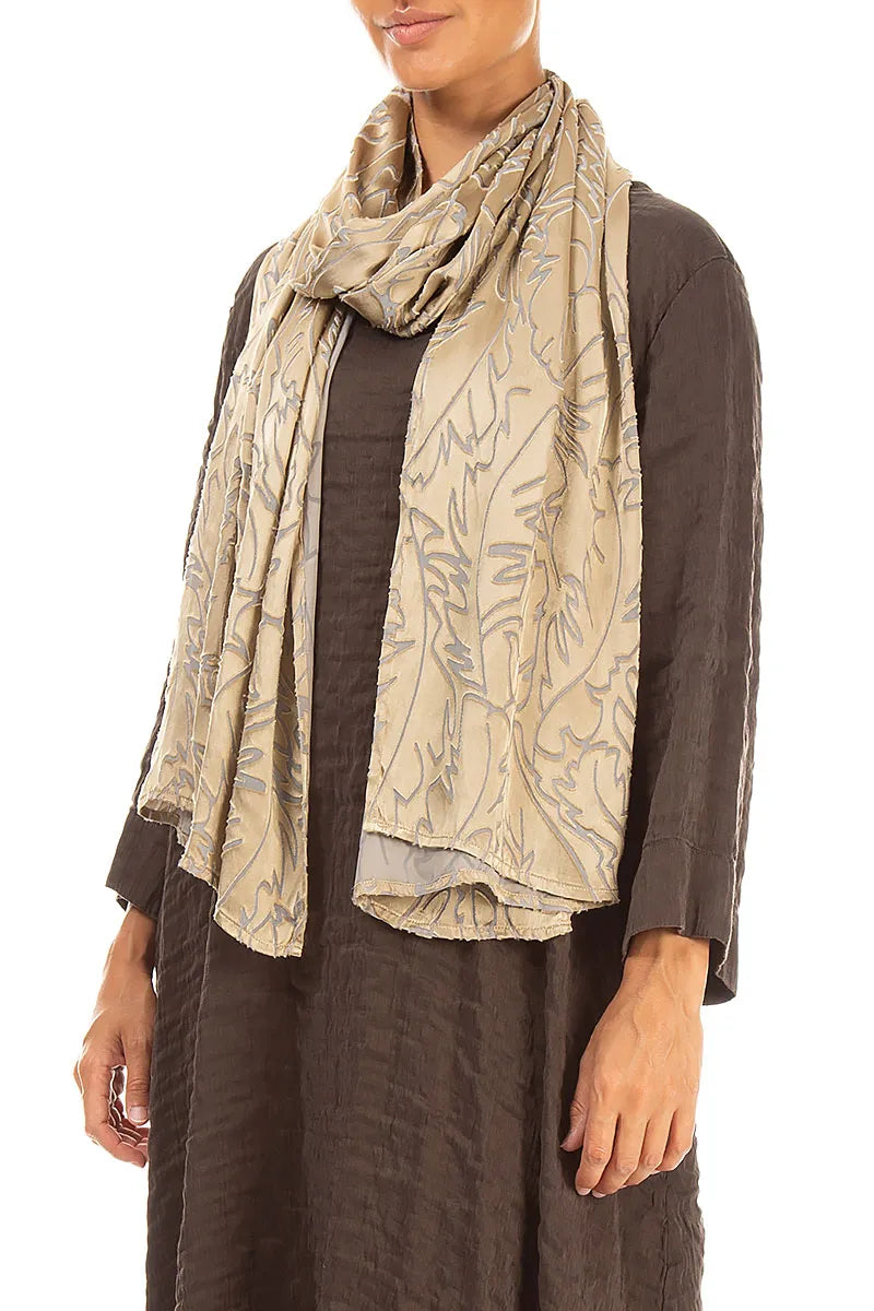 Olive Devoré Feather Silk Scarf