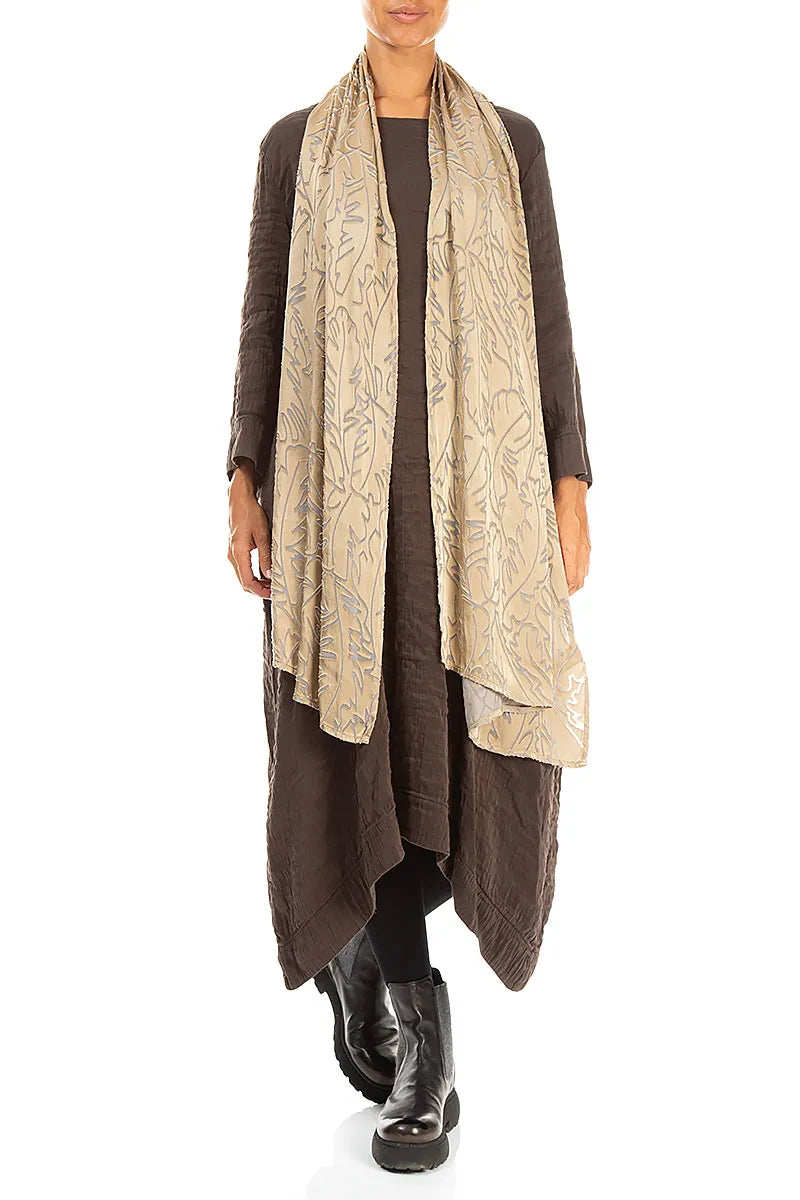 Olive Devoré Feather Silk Scarf