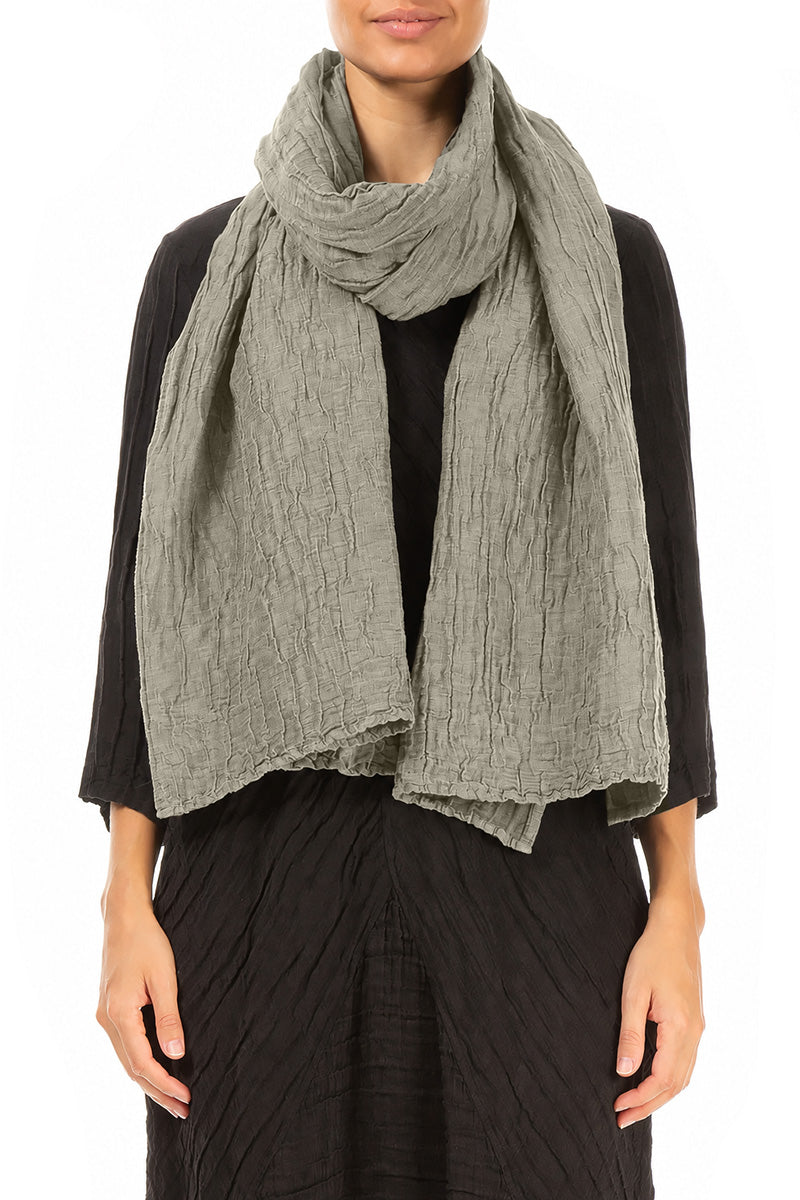 Olive Grey Crinkled Silk Linen Scarf