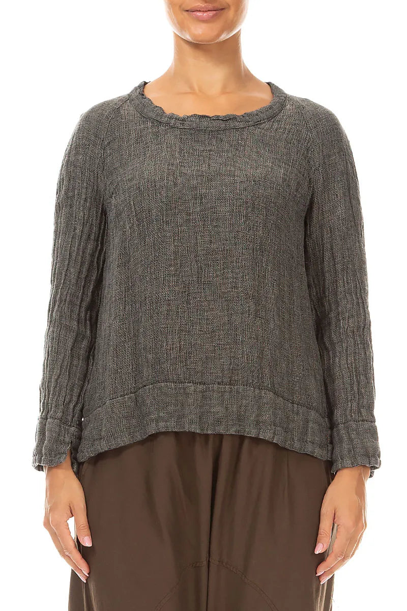 Olive Grey Mélange Linen Blouse 1