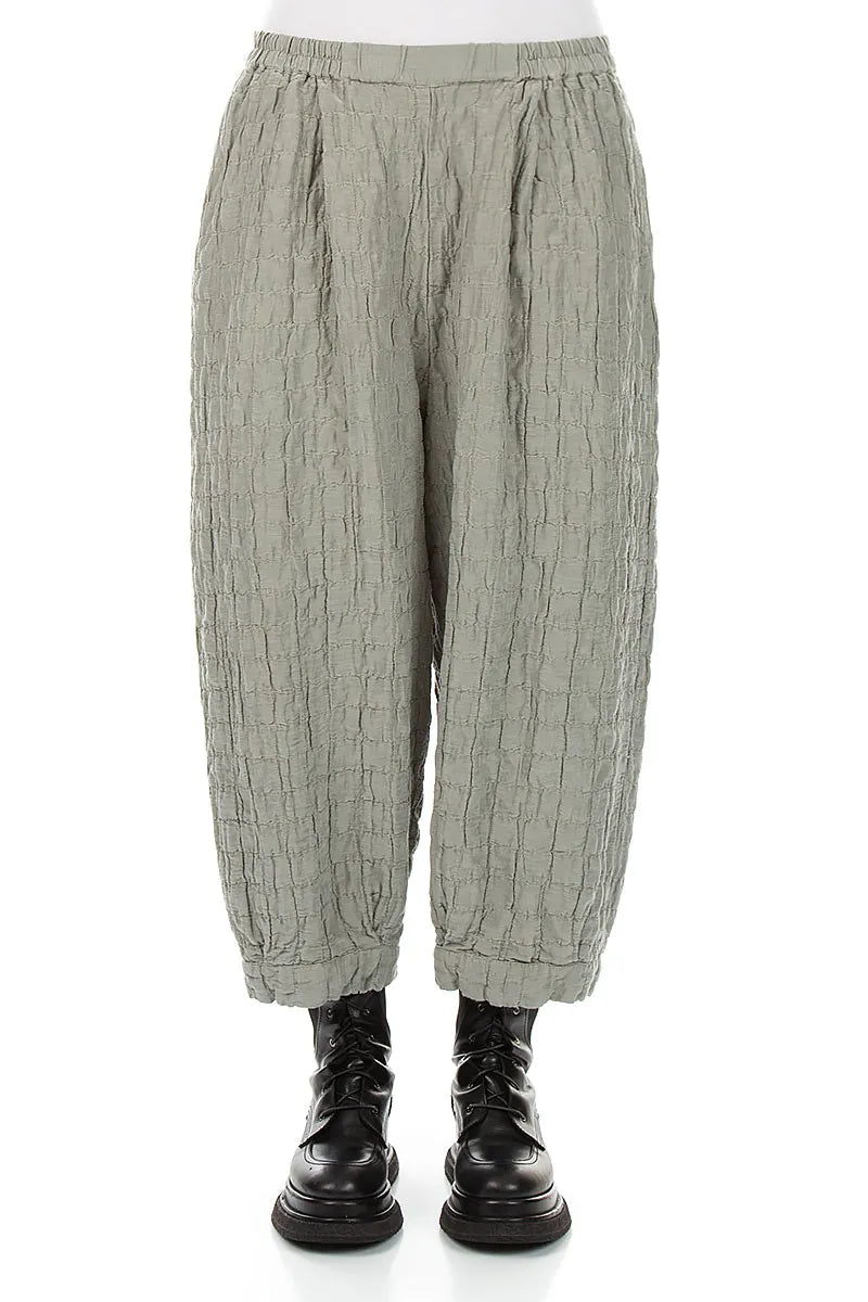 Olive Grey Pleated Silk Linen Trousers