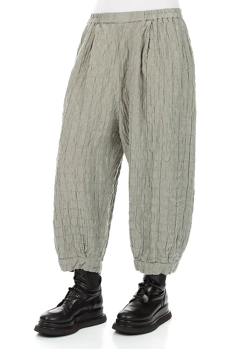 Olive Grey Pleated Silk Linen Trousers