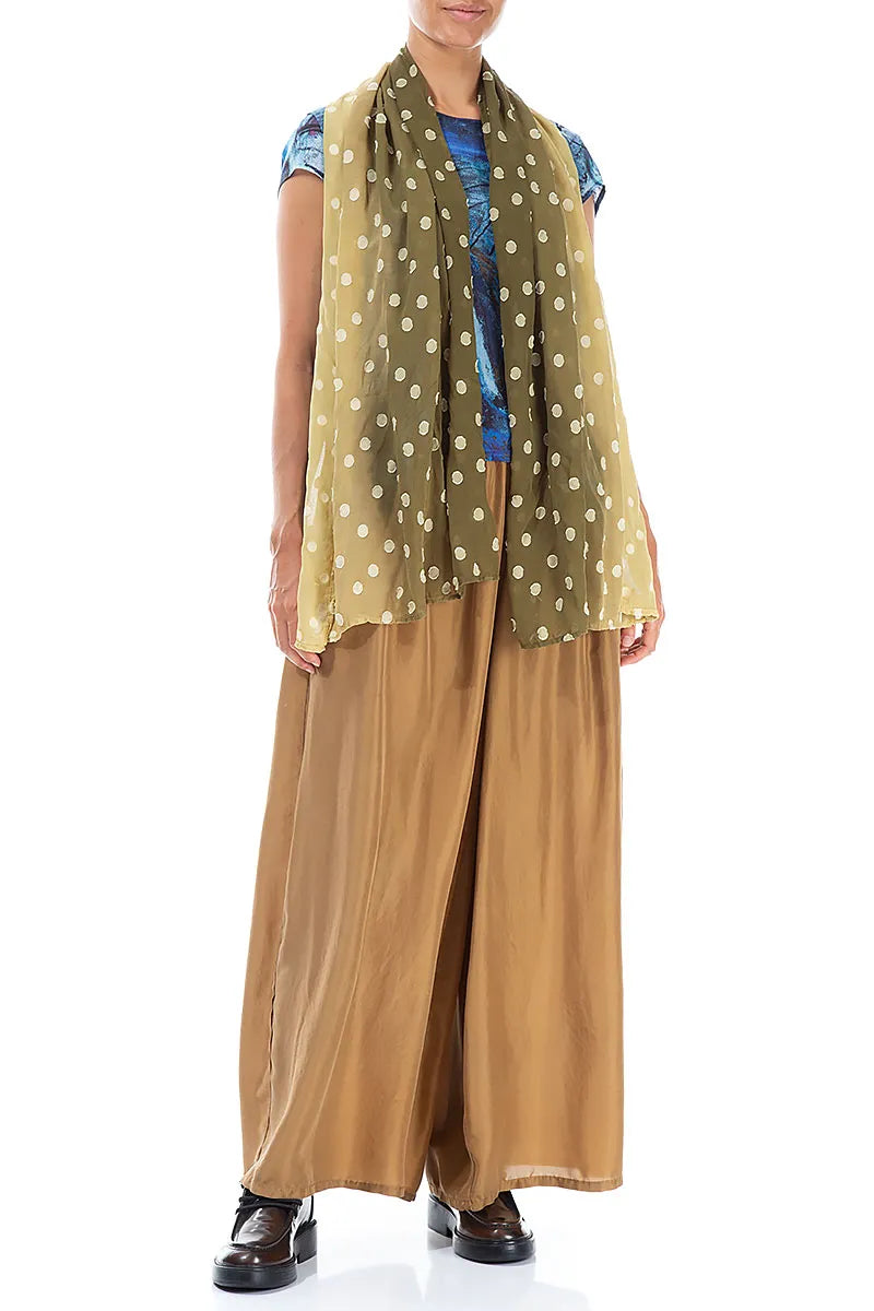 Olive Light Dotty Ombré Silk Scarf 2